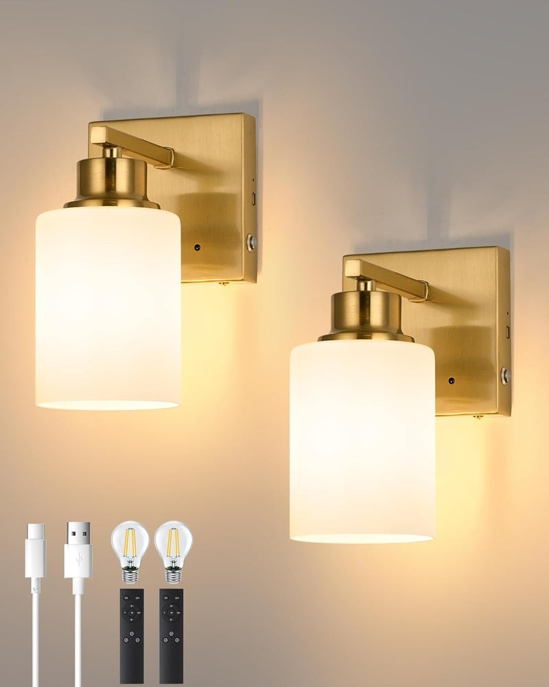 Rayogale Rechargeable Wall Sconce, Gold Battery Operated Wall Sconce Set of 2 with Timer Function, Easy Install Dimmable Wireless Wall Lamps for Living Room, Bedroom, Hallway, Entryway Decor 3000K - Image 1